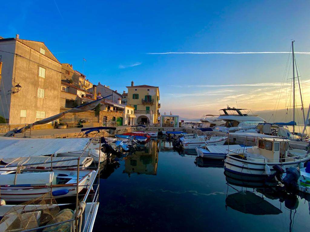 Valun harbour on the island of Cres at sunset